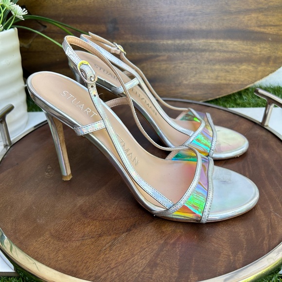 Stuart Weitzman Womens Mondrian 100 Sandal Silver/ Aurora size US 7 - Picture 12 of 14